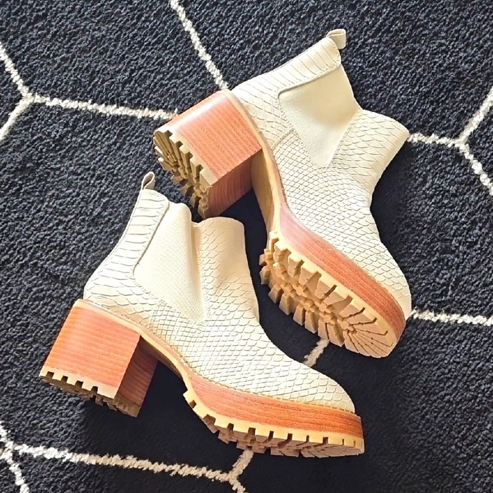 Chic Cream Textured Ankle Boots